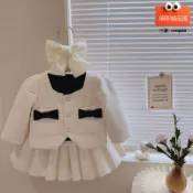 明熙精品屋 【小香風淑女】女童套裝 童裝套裝 女童秋裝 兒童兩件套 女童裙子 長袖外套半身裙 3-8歲中大童 一件代發
