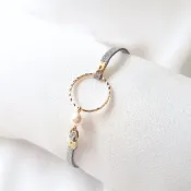 簡約 刻痕 金屬圈 珍珠 麂皮繩 細環 (灰)