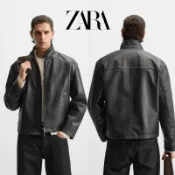 ZARA春季新品男裝立領口袋pu 皮短款夾克皮衣外套
