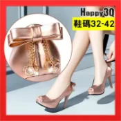 Happy Happy 高跟鞋大尺碼涼鞋魚口鞋魚嘴鞋蝴蝶結-粉40【AAA2721】