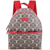 【GUCCI 古馳】Kids Cat 限定款雙G貓咪印花圖案雙肩輕巧後背包(駝)
