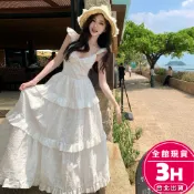 【梨卡】隔日到貨 女裝 洋裝 長裙 露背洋裝 性感長裙 法式長裙 度假洋裝 無袖長裙 白色長裙 C6666【現貨24H】