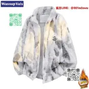 【限時特價】WASSUP VALS潮牌漸變仿兔毛羽絨服男女冬季立領加厚保暖情侶外套