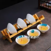 【可開發票】 純手繪陶瓷斗笠杯6只套裝 中式羊脂玉白瓷功夫小茶杯品茗杯帶杯架 銘星商行