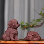 茶具 紫砂茶寵 功夫茶宜興紫砂茶寵沙皮狗創意雕塑呆萌狗擺件工藝品禮品 裝飾品可養