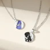 925純銀項鍊情侶對鍊-鹿山鯨海琺瑯圓形男女飾品74cj72【獨家進口】【米蘭精品】