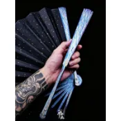 【純手工蝕紋】鈦合金十寸摺扇 金屬扇 古風折扇 烤藍骨架 隨身便攜 文玩扇子