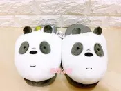 草莓公園【熊熊三劍客 We Bare Bears 熊熊遇見你 大熊貓 胖達 胖胖 造型絨毛拖鞋 室內拖鞋 毛拖 拖鞋】