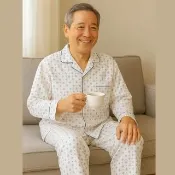阿公睡衣 薄長袖老人睡衣(長衣+長褲) 開檔設計 醫院長輩睡衣☆全加誼 福勝牌☆台灣製MIT