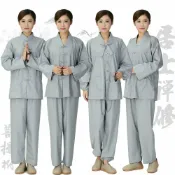 和風選集 【禪修舒適】居士服 禪修服 海青服 修行服 佈扣套裝 男女同款 四季通用 灰色上衣褲子 寬鬆透氣 棉麻材質 靜心打坐專用