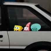 卡通派大星海綿寶寶汽車貼紙車身後三角窗後檔玻璃裝飾車貼反光貼