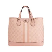【GUCCI 古馳】Ophidia GG 塗層帆布小款手提/肩背二用托特包(灰粉色)