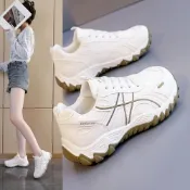 (店+)女運動鞋女生運動鞋秋季厚底增高拼色百搭休閑舒適彈力輕量透氣網面軟鞋墊女慢跑鞋減震緩衝防碰撞鞋頭女球鞋久站上班女健走鞋大尺碼日常行走健走女運動鞋慢跑運動練習彈力輕
