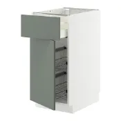 【IKEA 宜家家居】METOD/MAXIMERA 底櫃附網籃/抽屜/門板, 白色/nickebo 無光澤灰綠色, 40x60x80 公分