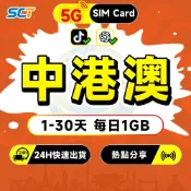 (店+)【SCT】中港澳網卡 每天1GB高速流量吃到飽 中國大陸網卡 香港 澳門網卡 手機上網SIM卡 大陸網卡 港澳網卡 中港澳eSIM