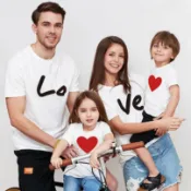 【小彬家】  love紅愛心親子裝夏一家三口四口全家裝海邊度假旅遊拍照出行