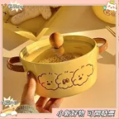 新品大促❤ 三衹小狗泡麵碗帶蓋學生宿捨用方便麵碗飯碗雙耳陶瓷湯碗螺螄粉碗 0720