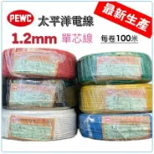 太平洋  最新生產1.2mm 單心線 PVC電線 銅線 100米/捲1.2mm