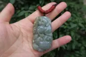 *翡冷翠*厚装老坑冰糯种油青色貔貅+如意玉墜  翡翠A貨附証書