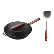 【Costco好市多】三禾 鐵炒鍋 32公分含蓋 & 不鏽鋼鍋鏟 X 1件 SANHO Iron Wok with Lid 32 cm & Stainless Steel Spatula X 1-Piece Set