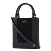 KATE SPADE Lena 麂皮拚荔枝紋手提/斜背二用包-黑色
