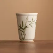 台灣現貨手繪翠綠文竹聞香杯主人杯中式陶瓷功夫小茶杯單杯喝茶茶具品茗杯