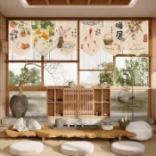 日式中式復古 三角旗簾 短門簾 廚房隔間 門頭裝飾 店鋪佈置 穿桿式 短窗簾 吊旗 廁所 擋煞 風水掛簾 棉麻布藝