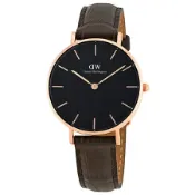 【Daniel Wellington】經典約克黑棕色壓紋皮帶腕錶-金框/32mm(DW00100170)