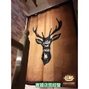 【台灣現貨】美式復古工業風麻布料鹿頭圖騰布簾窗簾門簾裝飾 （附扣環+掛勾）
