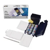 【英國溫莎牛頓Winsor&Newton】學生級塊狀水彩12色寫生套組(收錄寫生用工具)