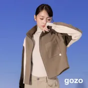 【gozo】羊毛異材質拼色立領廓型外套(深綠_F) | 女裝 立領 休閒