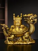 宜百家 招財擺件送禮禮品 黃銅龍龜擺件三元及第龍龜客廳玄關辦公室裝飾工藝品步步高升