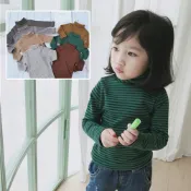 百搭全棉條紋高領長袖上衣 打底衫 內搭衣 女童 童裝 兒童 男童 中性款 橘魔法 現貨【BB9343】