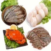 【京站i購物】【華得水產】特大草蝦1盒(250g/8尾/盒) +特大白蝦1盒(淨重500g土10% 約18-22尾/包)+干貝150克+紅蟳200克-廠商直送
