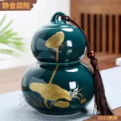 【2025款】茶葉密封罐 茶葉罐 小 小茶倉 陶瓷 迷你茶葉罐 陶瓷茶罐 迷你密封罐陶瓷福祿葫蘆茶葉罐客廳擺件小號密封罐