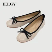 IELGY 女士蝴蝶結芭蕾舞鞋韓版漆皮方頭休閒百搭淺單紅