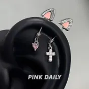 🌸免運🌺韓版耳釘 耳環 手鍊 戒指 東大門首飾🌺Pink Daily可愛貓咪耳朵耳輪釘鈦鋼平底惡魔高位甜酷風耳骨釘