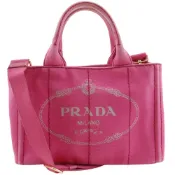 【DOKODEMO】二手 Prada Canapa 手提包，兩用單肩包，粉紅色帆布托特包。可斜背、肩背或手提。兩用設計。可裝 A5 尺寸紙張。女士款