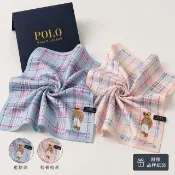 【RALPH LAUREN】POLO BEAR小熊粉彩格紋純棉手帕領巾(2色任選 48×48cm 日本製 附品牌紙袋)