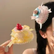 ✨小陽光✨甜蜜糕點~可愛草莓蛋糕生日帽頭飾髮夾女高級感少女心拍照洛麗塔韓國東大門兒童配飾公主髮飾兒童單品百搭可愛