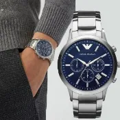 【EMPORIO ARMANI】Classic 三眼計時手錶-藍x銀/43mm 送禮 禮物 推薦(AR2448)