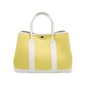 【BreezeOnline 微風精品線上】Hermes Garden Party 30 銀釦帆布手提花園包(小雞黃x白)