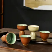全球選品1館 生活百貨 復古功夫茶具單杯陶瓷家用品茗杯窯變色釉聞香杯創意高足主人茶杯