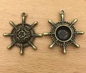 【匠真手作材料】…～古銅色單面古典大船舵吊飾～38*34mm…一份2個10元