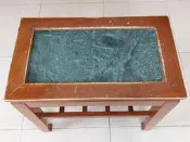 桌子(17)~早期小茶几.小桌子.邊桌~實木+大理石~長約60cm~懷舊.擺飾