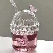 全球選品1館 生活百貨 蝴蝶啵啵杯BOBO吸管杯帶蓋高硼矽玻璃杯耐高溫牛奶咖啡杯喝水杯子