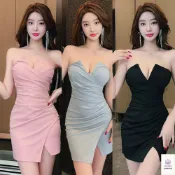 【臧女皇】隔日到貨 三色新款S-XL 夜店小禮服裙女氣質「有胸墊」名媛性感低胸露背緊身抹胸V領小洋裝 生日派對約會