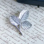 Vintage Jewelry Sarah cov 薄荷葉 小巧銀色調 葉子 別針 胸針