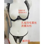[台灣現貨] 性感露乳鋼圈胸托蕾絲胸罩+開檔丁字褲內褲套裝 SS04