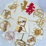 實拍現貨限時下殺 亞克力插牌生日快樂蛋糕裝飾插件雙鏡面插卡烘培定製插旗廠家直銷